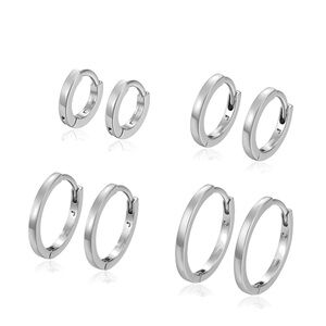 Silver Hoops Set | 4 Pairs | Platinum Plated Hoop Earrings